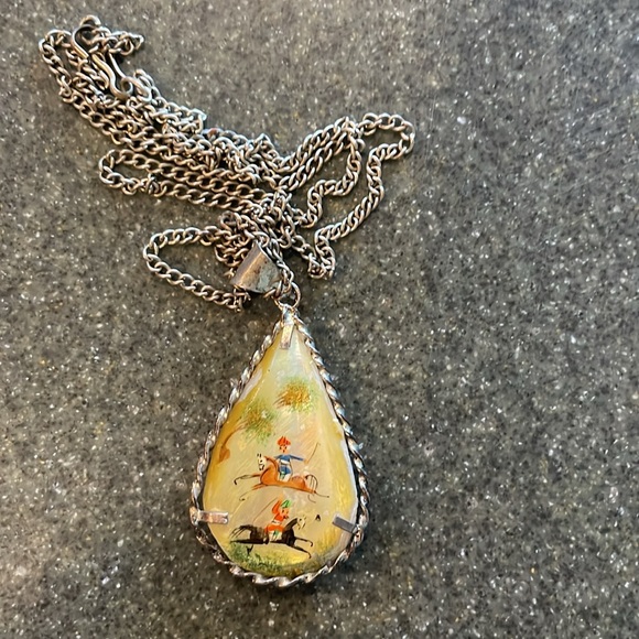 Antique Persian Sterling Silver Hand-Painted Reversible Mother Of Pearl Necklace - Picture 2 of 5